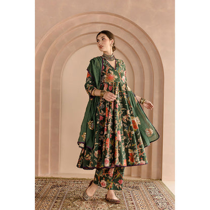 Gulabo Jaipur Shaila Anarkali-Pant with Dupatta-Green (Set of 3)