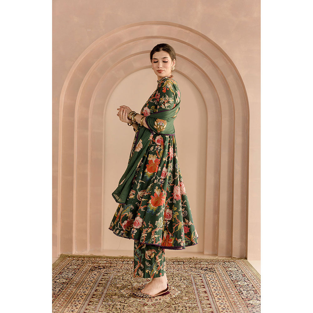 Gulabo Jaipur Shaila Anarkali-Pant with Dupatta-Green (Set of 3)