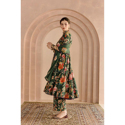 Gulabo Jaipur Shaila Anarkali-Pant with Dupatta-Green (Set of 3)