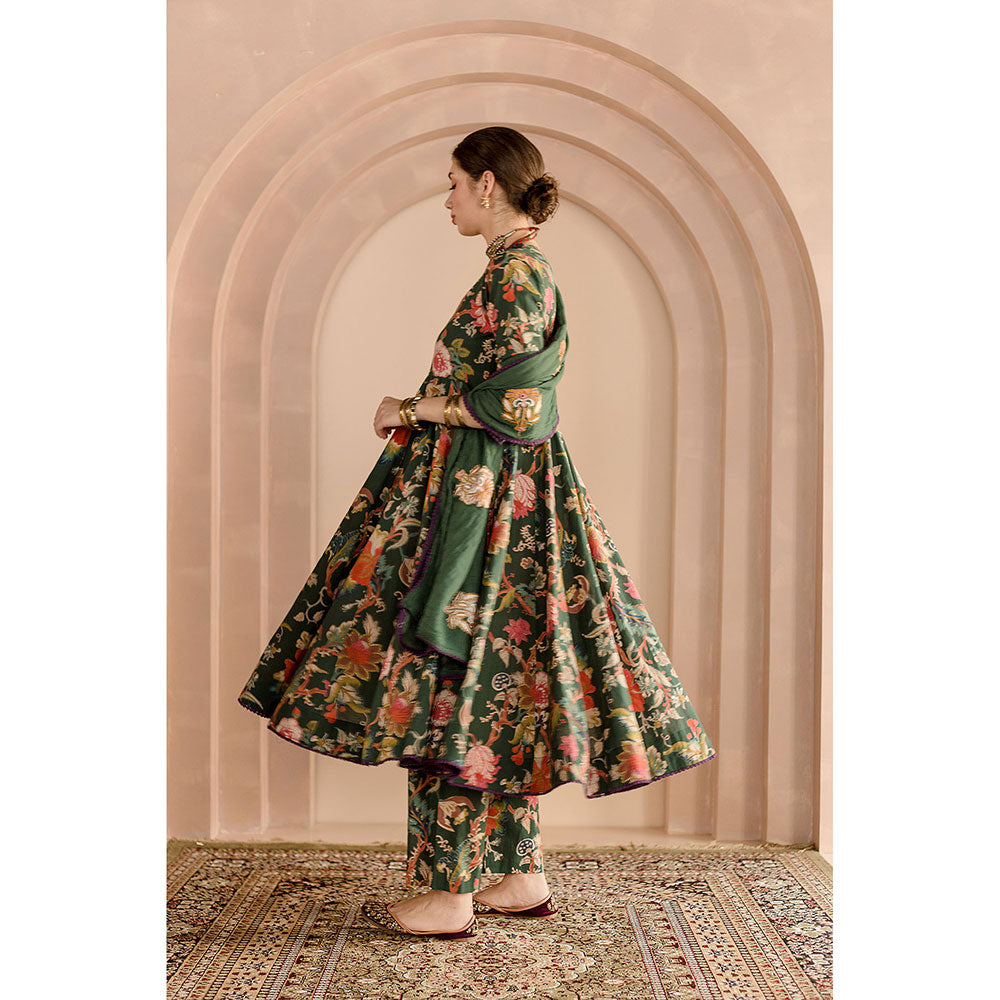 Gulabo Jaipur Shaila Anarkali-Pant with Dupatta-Green (Set of 3)