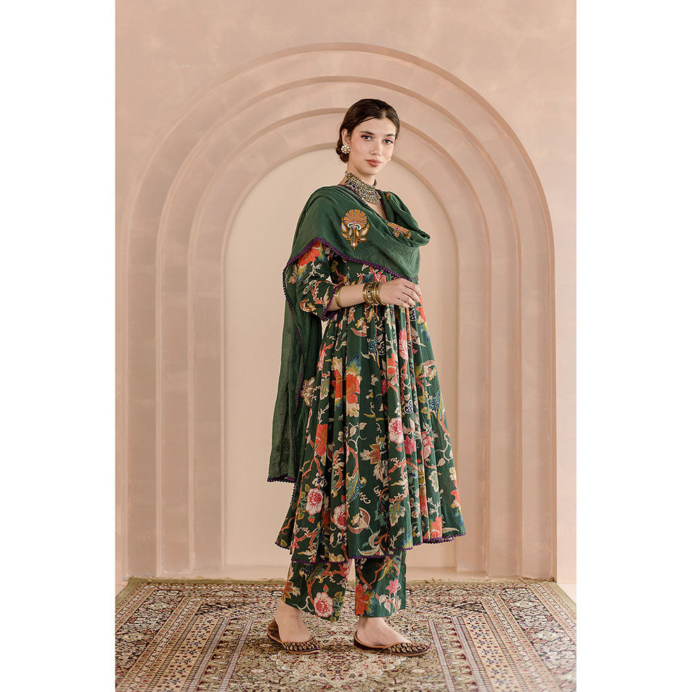 Gulabo Jaipur Shaila Anarkali-Pant with Dupatta-Green (Set of 3)