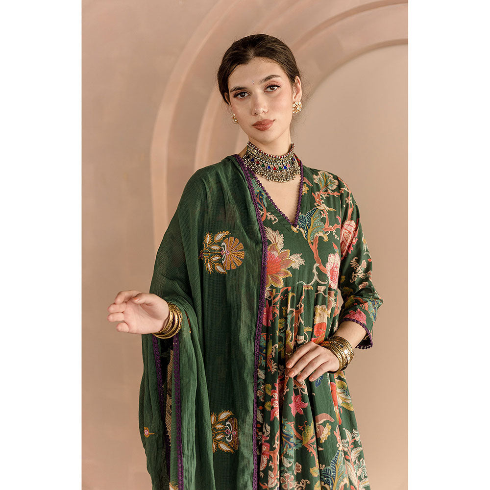 Gulabo Jaipur Shaila Anarkali-Pant with Dupatta-Green (Set of 3)