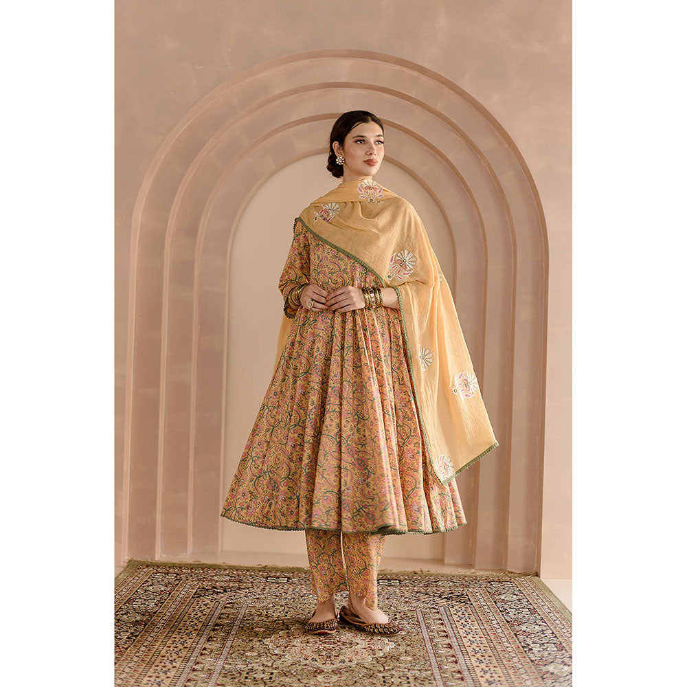 Gulabo Jaipur Shaila Anarkali-Pant with Dupatta-Yellow (Set of 3)