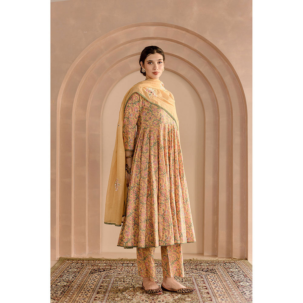 Gulabo Jaipur Shaila Anarkali-Pant with Dupatta-Yellow (Set of 3)