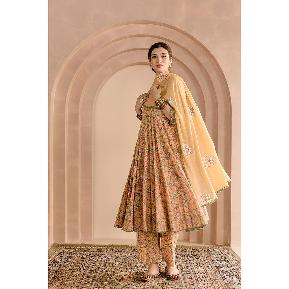 Gulabo Jaipur Shaila Anarkali-Pant with Dupatta-Yellow (Set of 3)