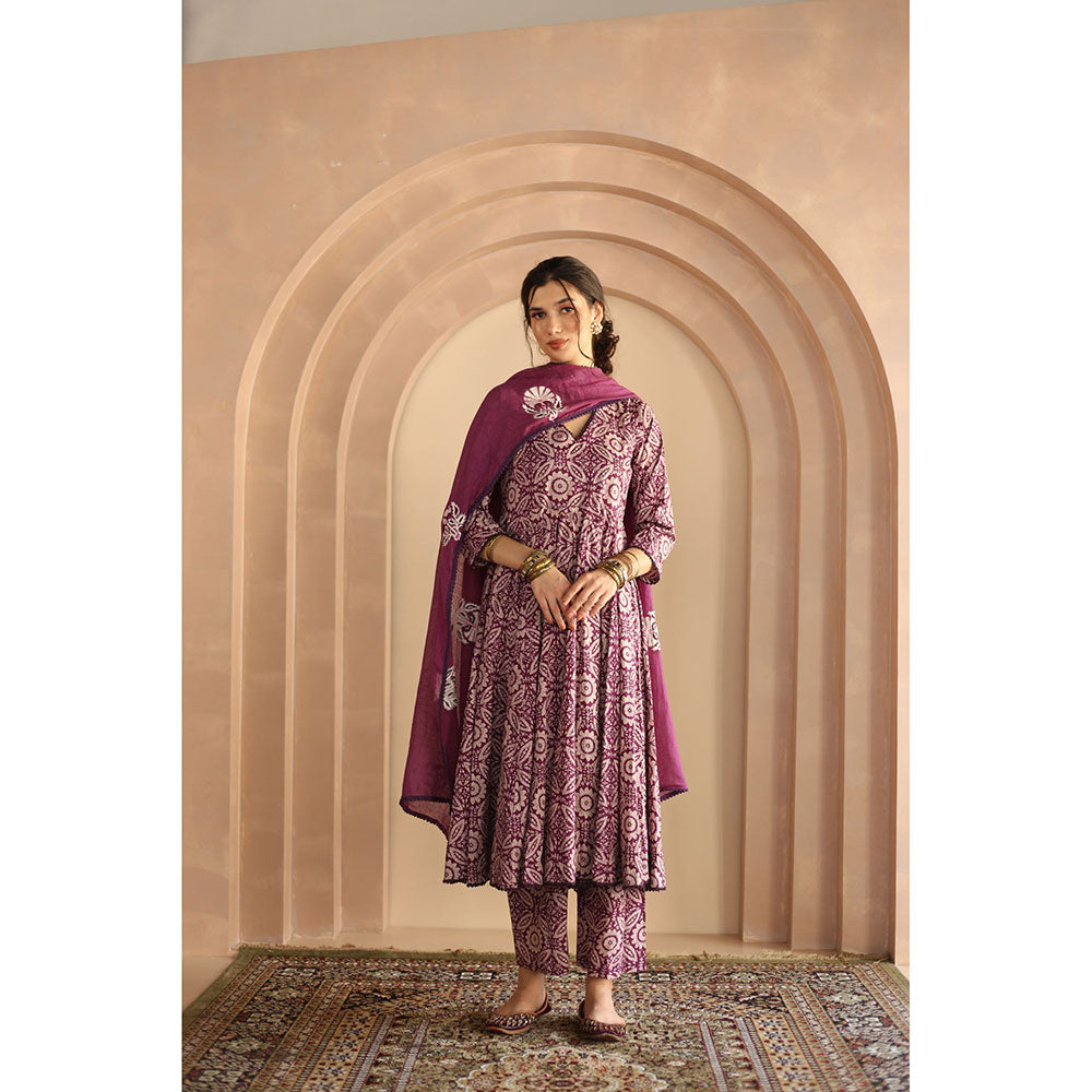 Gulabo Jaipur Shaila Anarkali-Pant with Dupatta-Purple (Set of 3)
