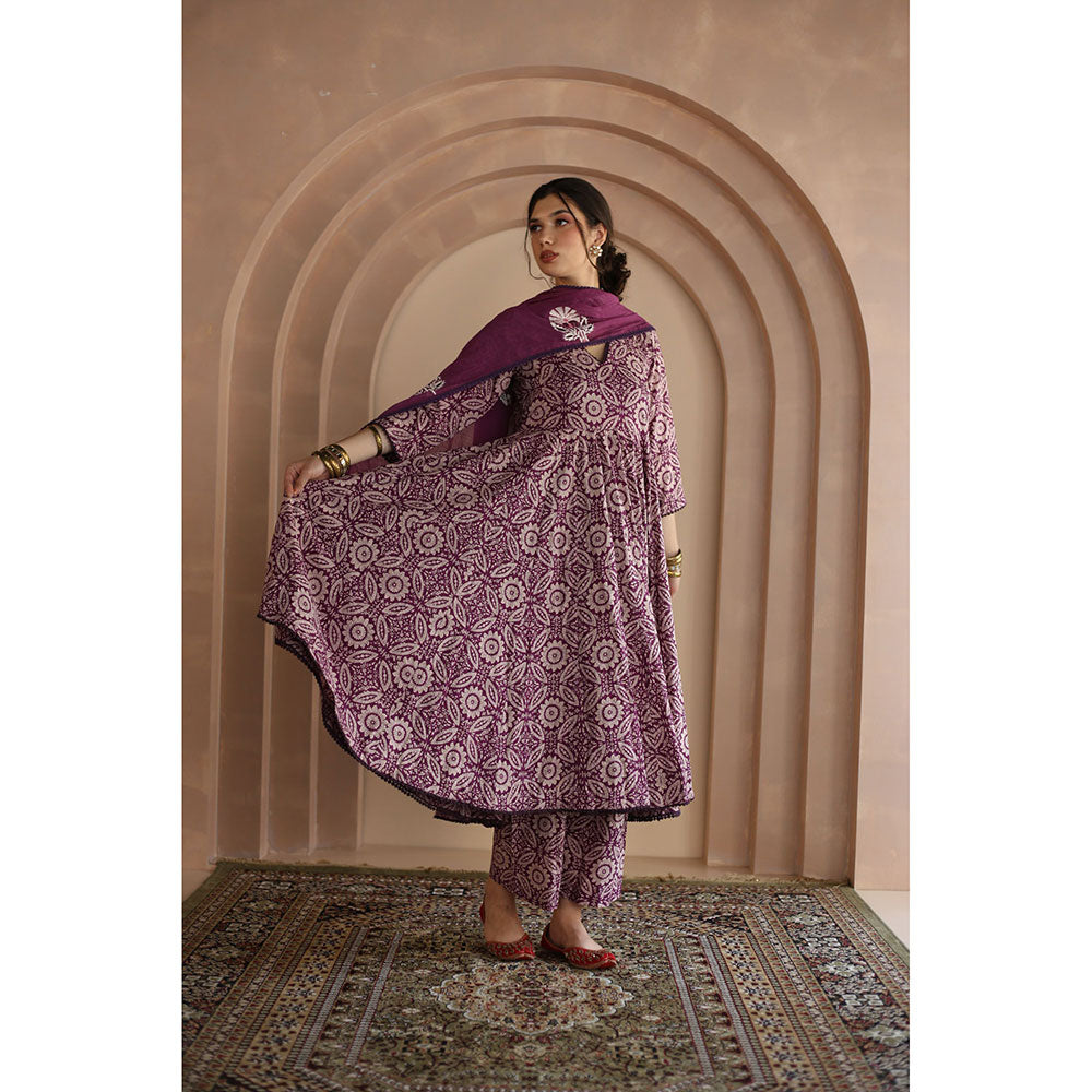 Gulabo Jaipur Shaila Anarkali-Pant with Dupatta-Purple (Set of 3)
