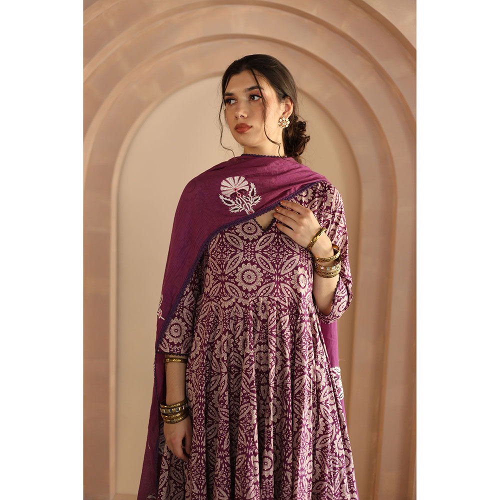 Gulabo Jaipur Shaila Anarkali-Pant with Dupatta-Purple (Set of 3)