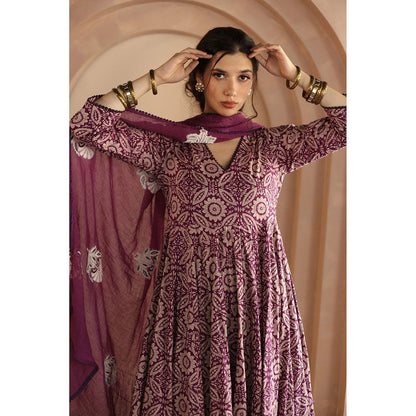 Gulabo Jaipur Shaila Anarkali-Pant with Dupatta-Purple (Set of 3)