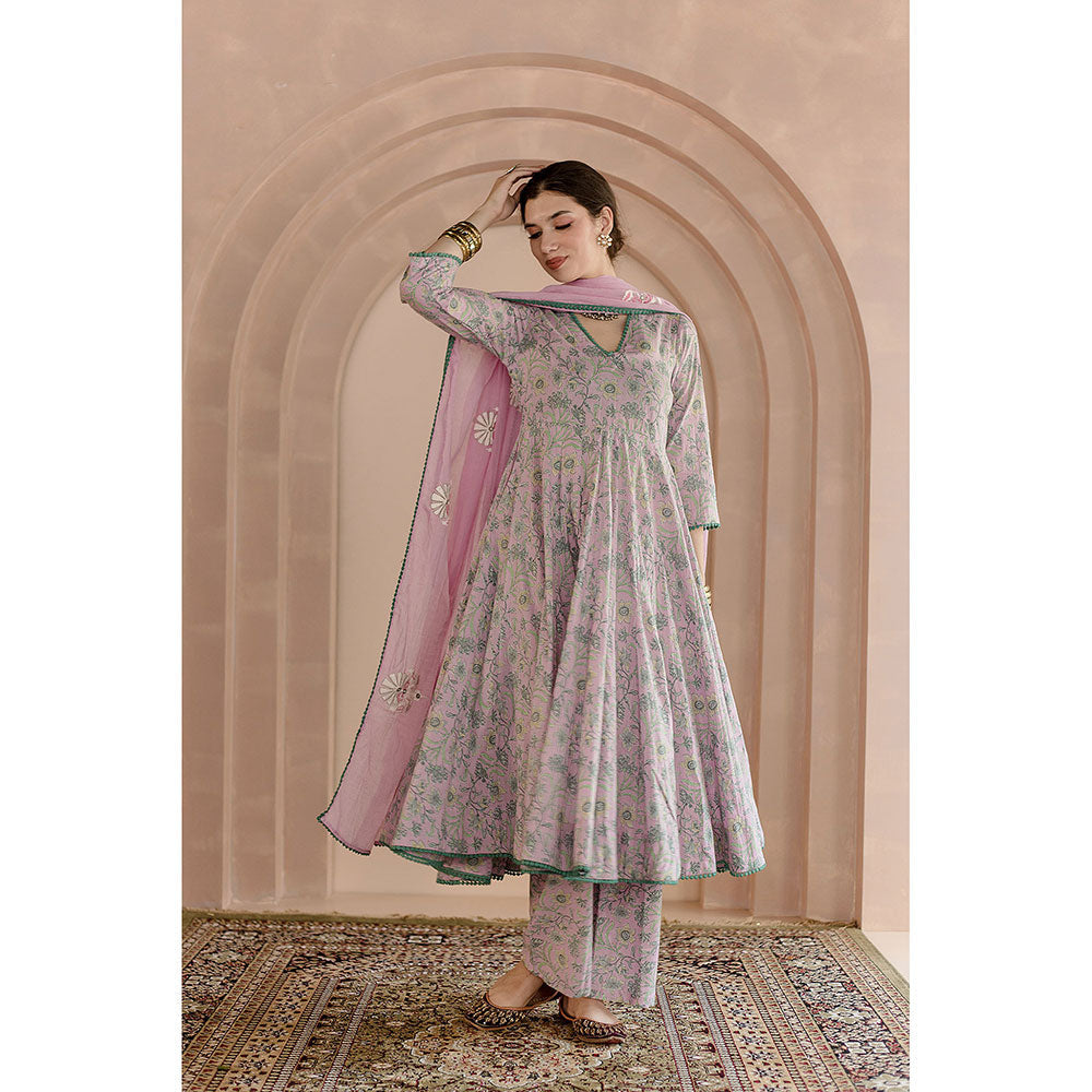 Gulabo Jaipur Shaila Anarkali-Pant with Dupatta-Pink (Set of 3)