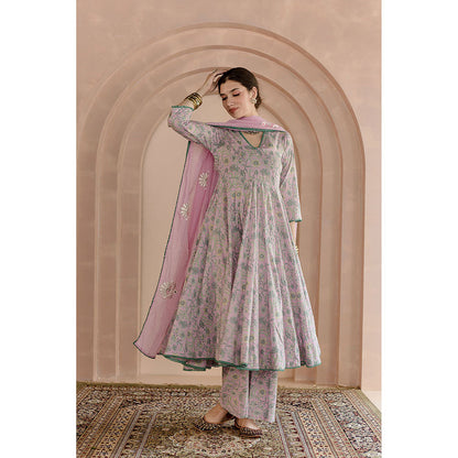 Gulabo Jaipur Shaila Anarkali-Pant with Dupatta-Pink (Set of 3)