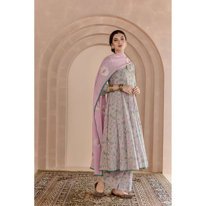 Gulabo Jaipur Shaila Anarkali-Pant with Dupatta-Pink (Set of 3)