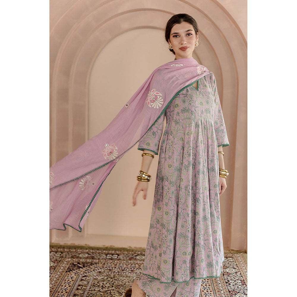 Gulabo Jaipur Shaila Anarkali-Pant with Dupatta-Pink (Set of 3)