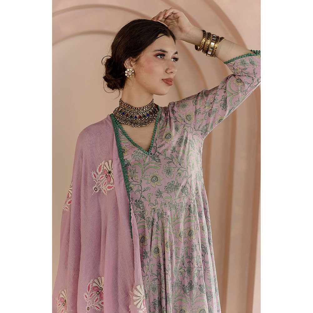 Gulabo Jaipur Shaila Anarkali-Pant with Dupatta-Pink (Set of 3)
