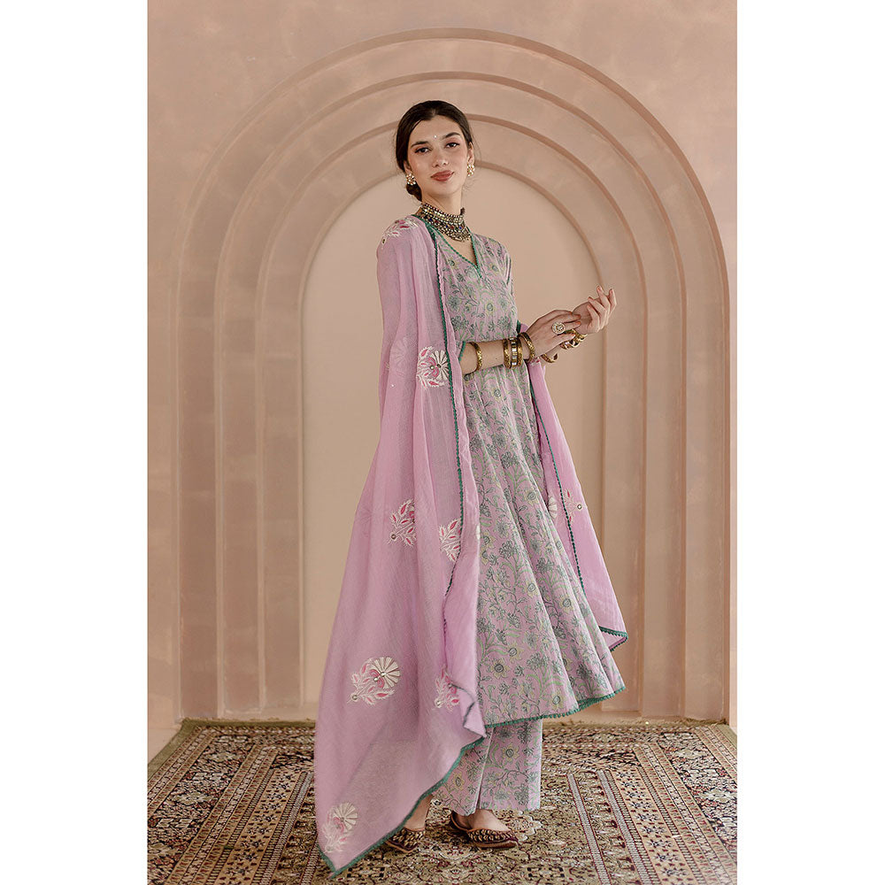 Gulabo Jaipur Shaila Anarkali-Pant with Dupatta-Pink (Set of 3)