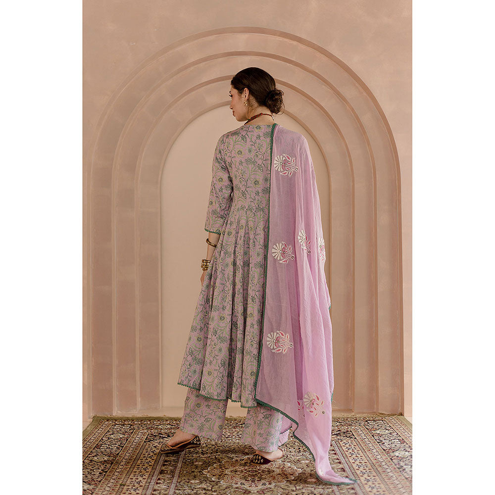 Gulabo Jaipur Shaila Anarkali-Pant with Dupatta-Pink (Set of 3)