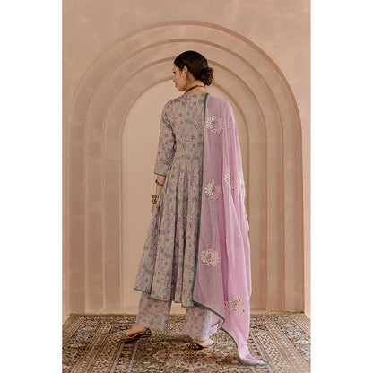 Gulabo Jaipur Shaila Anarkali-Pant with Dupatta-Pink (Set of 3)