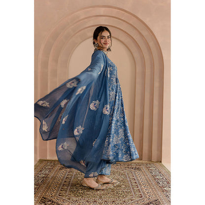 Gulabo Jaipur Shaila Anarkali-Pant with Dupatta-Blue (Set of 3)