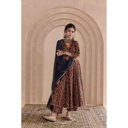 Gulabo Jaipur Shaila Anarkali-Pant with Dupatta-Navy Blue (Set of 3)