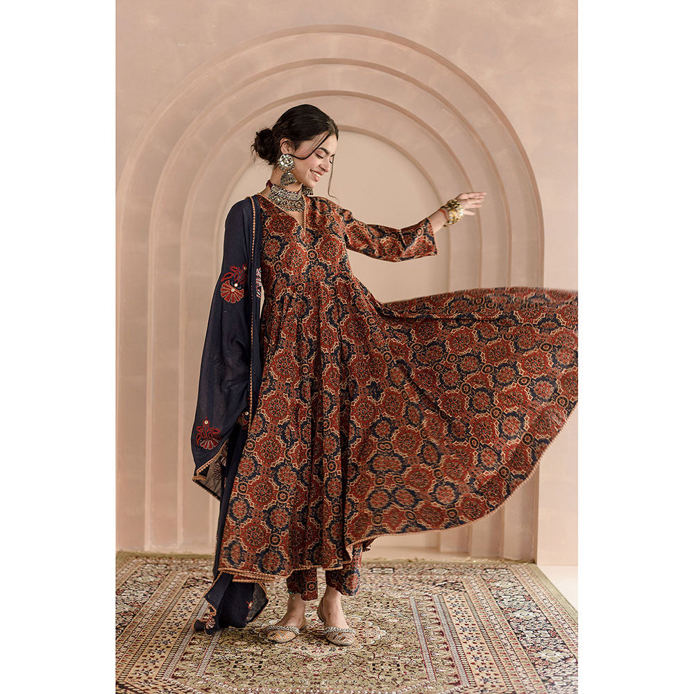 Gulabo Jaipur Shaila Anarkali-Pant with Dupatta-Navy Blue (Set of 3)