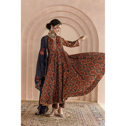 Gulabo Jaipur Shaila Anarkali-Pant with Dupatta-Navy Blue (Set of 3)