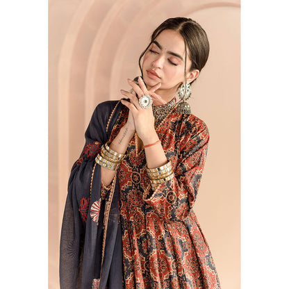 Gulabo Jaipur Shaila Anarkali-Pant with Dupatta-Navy Blue (Set of 3)