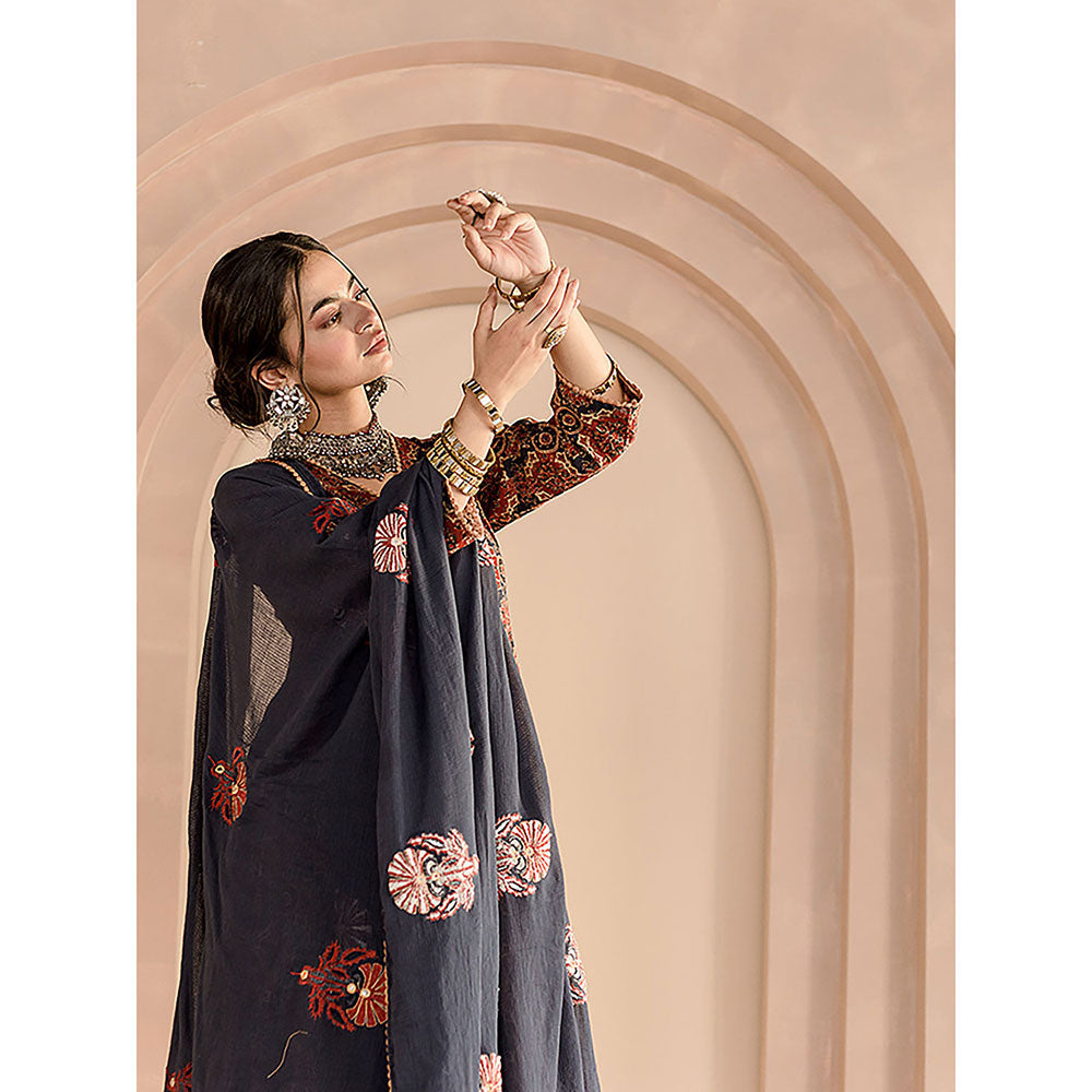 Gulabo Jaipur Shaila Anarkali-Pant with Dupatta-Navy Blue (Set of 3)