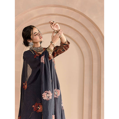 Gulabo Jaipur Shaila Anarkali-Pant with Dupatta-Navy Blue (Set of 3)