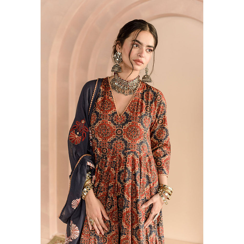 Gulabo Jaipur Shaila Anarkali-Pant with Dupatta-Navy Blue (Set of 3)