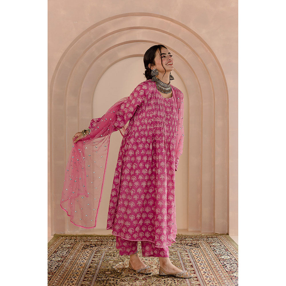 Gulabo Jaipur Shriya Anarkali-Pant with Dupatta-Pink (Set of 3)