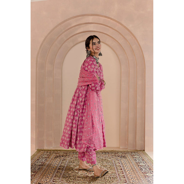Gulabo Jaipur Shriya Anarkali-Pant with Dupatta-Pink (Set of 3)
