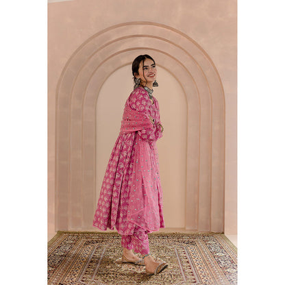 Gulabo Jaipur Shriya Anarkali-Pant with Dupatta-Pink (Set of 3)