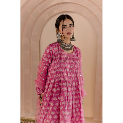 Gulabo Jaipur Shriya Anarkali-Pant with Dupatta-Pink (Set of 3)