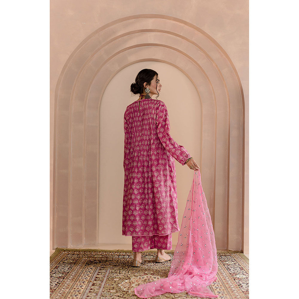 Gulabo Jaipur Shriya Anarkali-Pant with Dupatta-Pink (Set of 3)