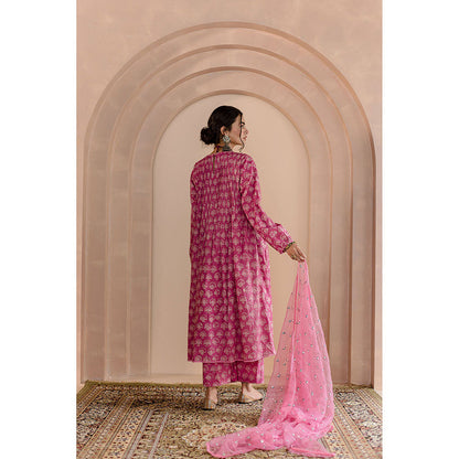 Gulabo Jaipur Shriya Anarkali-Pant with Dupatta-Pink (Set of 3)