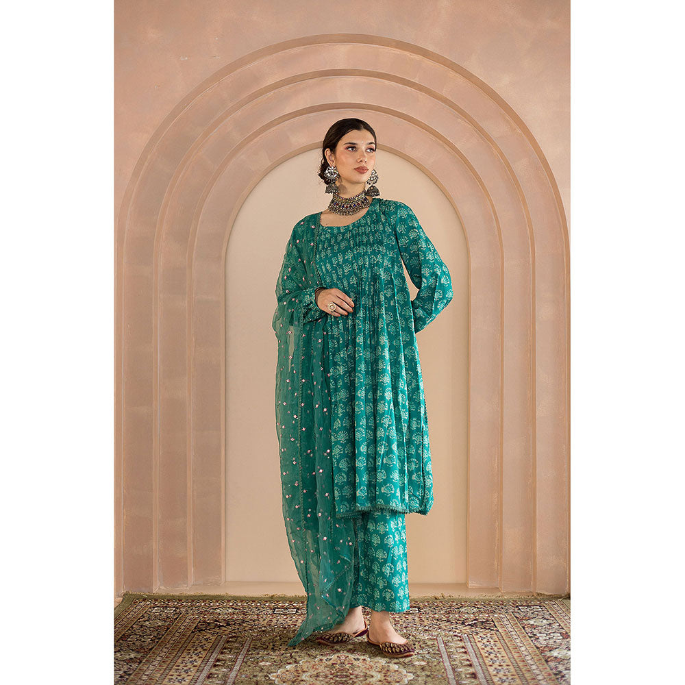 Gulabo Jaipur Shriya Anarkali-Pant with Dupatta-Green (Set of 3)