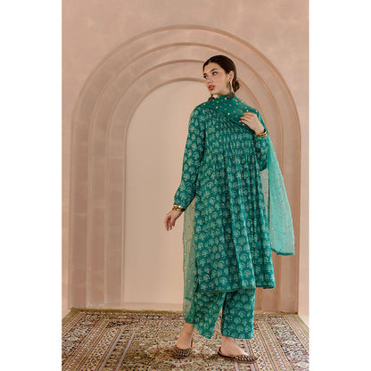 Gulabo Jaipur Shriya Anarkali-Pant with Dupatta-Green (Set of 3)