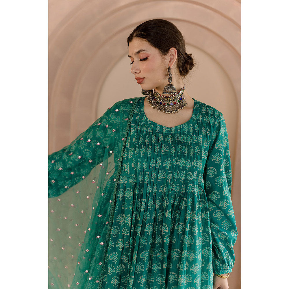 Gulabo Jaipur Shriya Anarkali-Pant with Dupatta-Green (Set of 3)