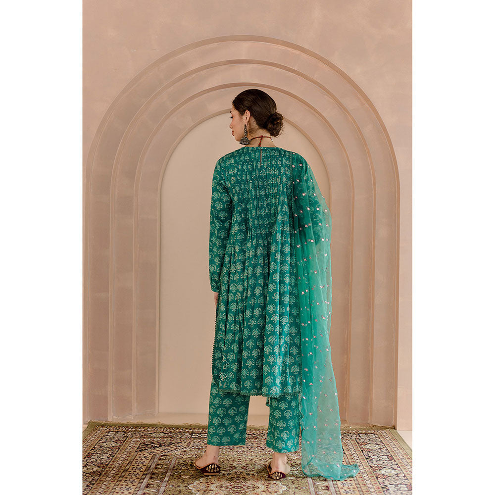 Gulabo Jaipur Shriya Anarkali-Pant with Dupatta-Green (Set of 3)