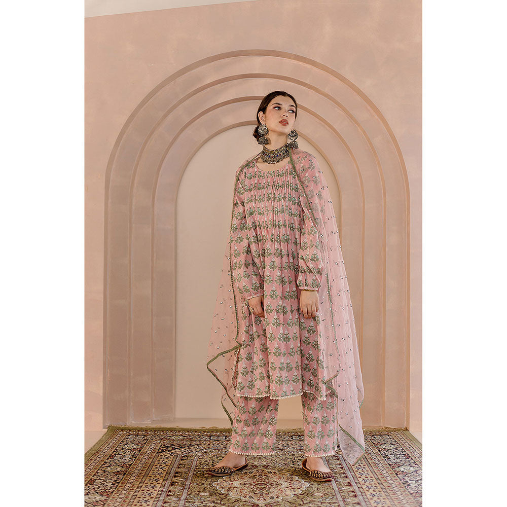 Gulabo Jaipur Shriya Anarkali-Pant with Dupatta-Peach (Set of 3)