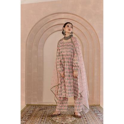 Gulabo Jaipur Shriya Anarkali-Pant with Dupatta-Peach (Set of 3)
