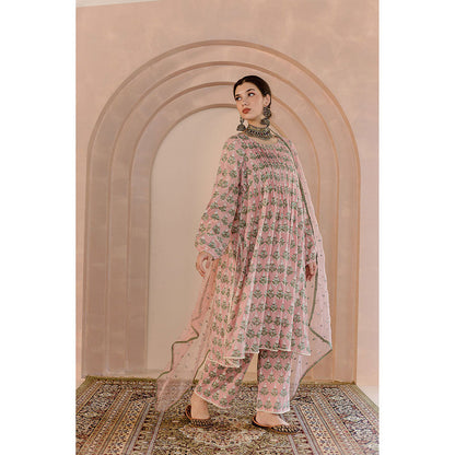 Gulabo Jaipur Shriya Anarkali-Pant with Dupatta-Peach (Set of 3)