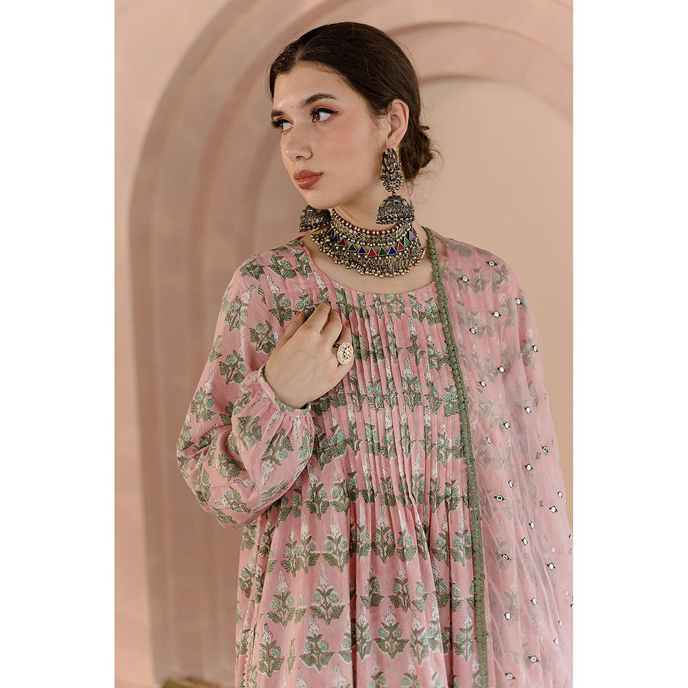 Gulabo Jaipur Shriya Anarkali-Pant with Dupatta-Peach (Set of 3)