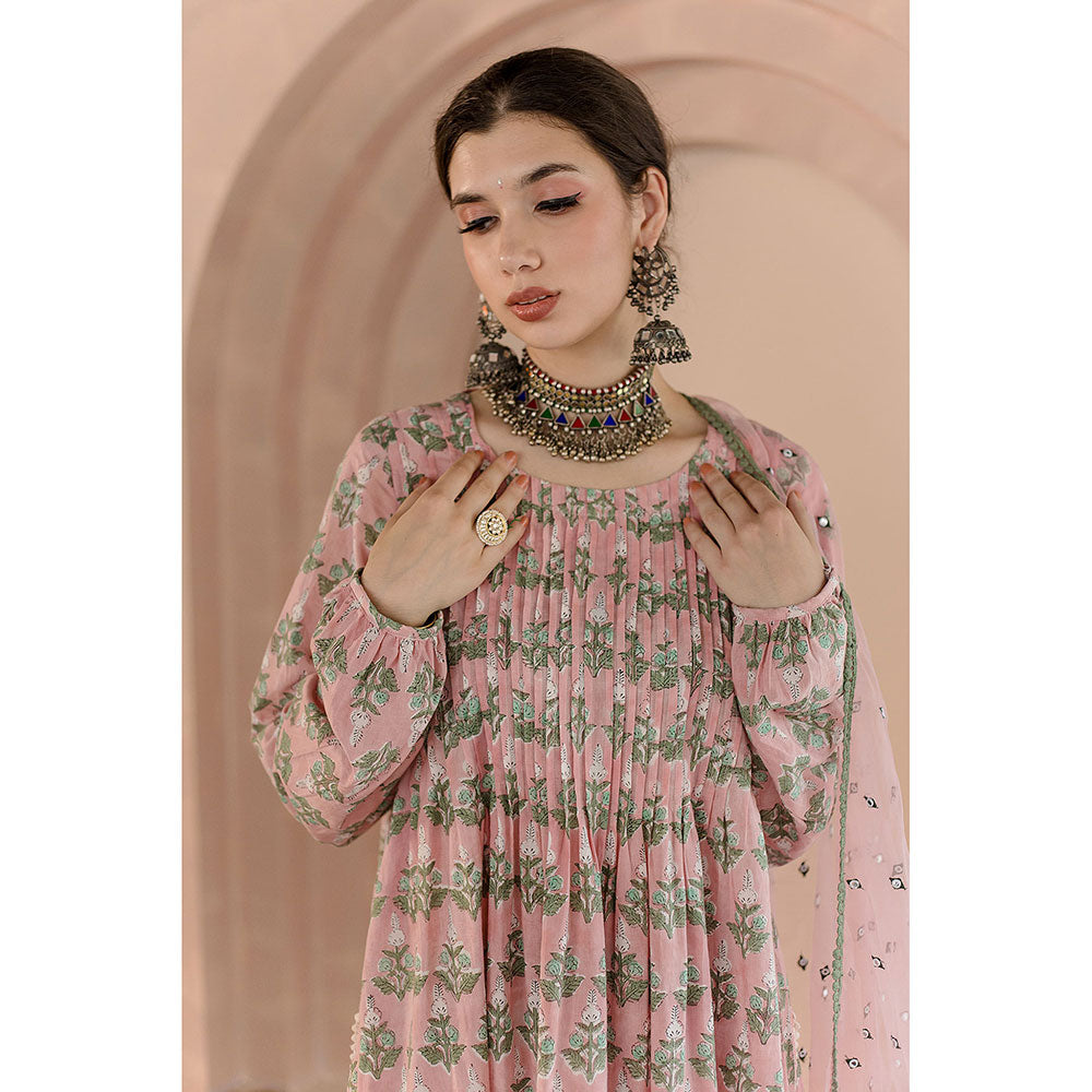 Gulabo Jaipur Shriya Anarkali-Pant with Dupatta-Peach (Set of 3)