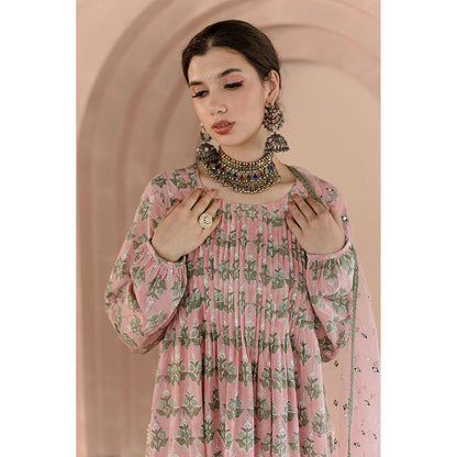 Gulabo Jaipur Shriya Anarkali-Pant with Dupatta-Peach (Set of 3)