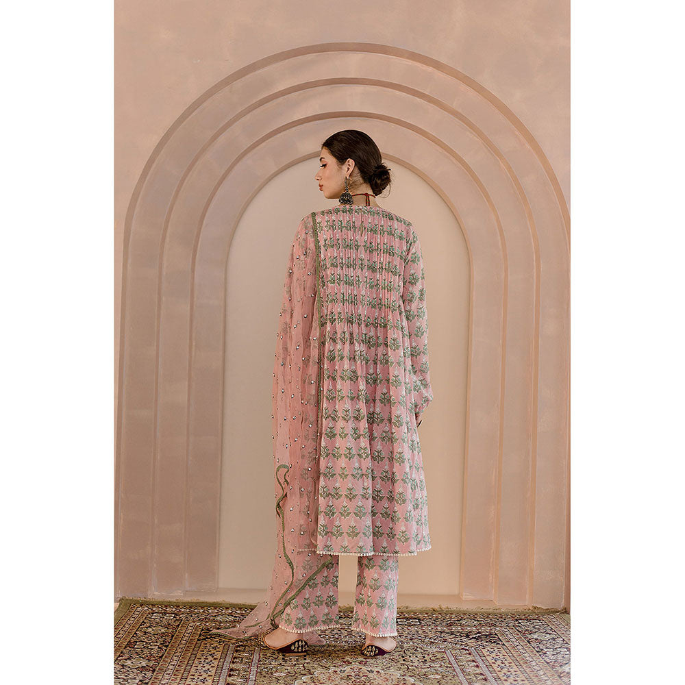 Gulabo Jaipur Shriya Anarkali-Pant with Dupatta-Peach (Set of 3)