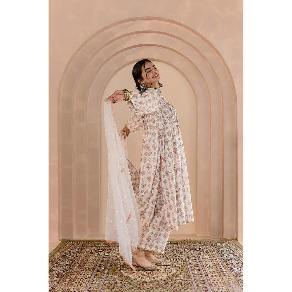 Gulabo Jaipur Shriya Anarkali-Pant with Dupatta-White (Set of 3)