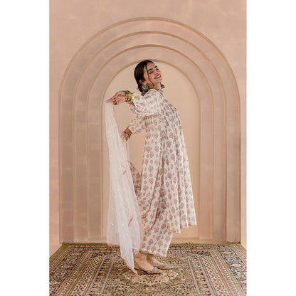 Gulabo Jaipur Shriya Anarkali-Pant with Dupatta-White (Set of 3)