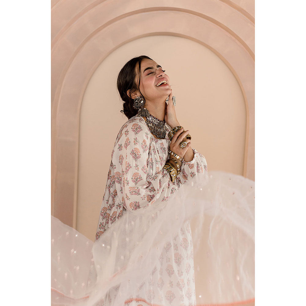 Gulabo Jaipur Shriya Anarkali-Pant with Dupatta-White (Set of 3)