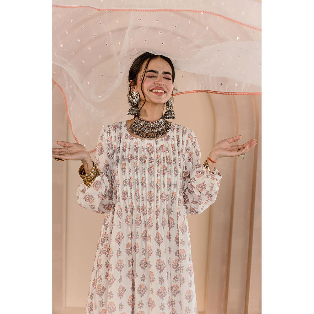 Gulabo Jaipur Shriya Anarkali-Pant with Dupatta-White (Set of 3)